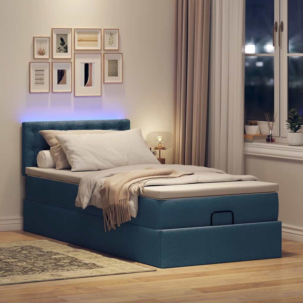 vidaXL Bed poef met matras en LED's 100x200 cm stof blauw afbeelding