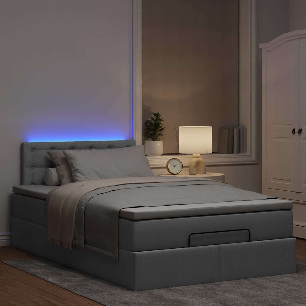 vidaXL Ottoman bed met matras en LED's 120x190 cm stof lichtgrijs afbeelding