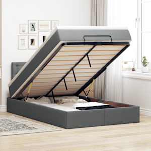 Otomanska postelja z vzmetnico & LEDs temno siva 120x190 cm