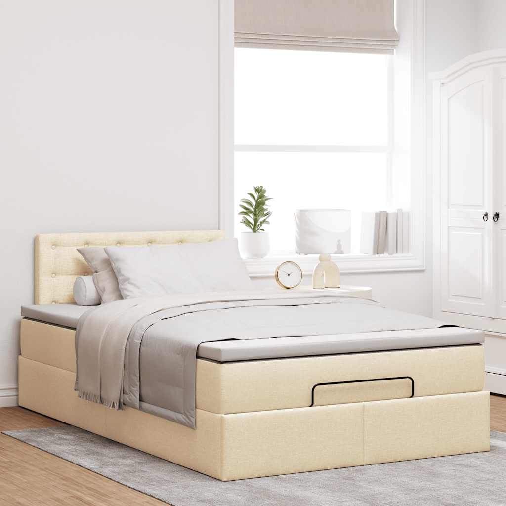 vidaXL Bed poef met matras en LED's 120x190 cm stof crèmekleurig, foto 4