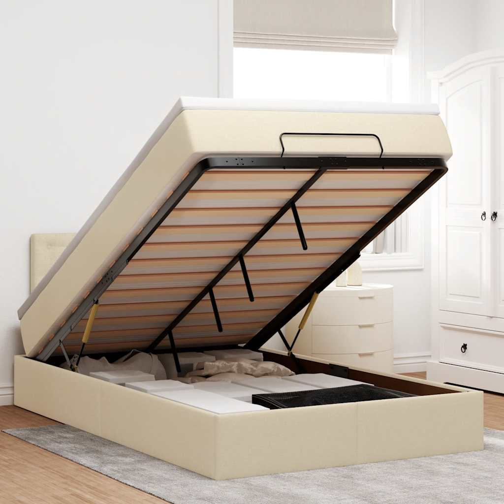 vidaXL Ottomane Bett mit Matratze & LEDs Creme 120x190 cm Stoff
