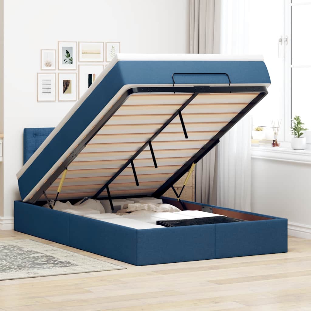 vidaXL Ottomane Bett mit Matratze & LEDs Blau 120x190 cm Stoff
