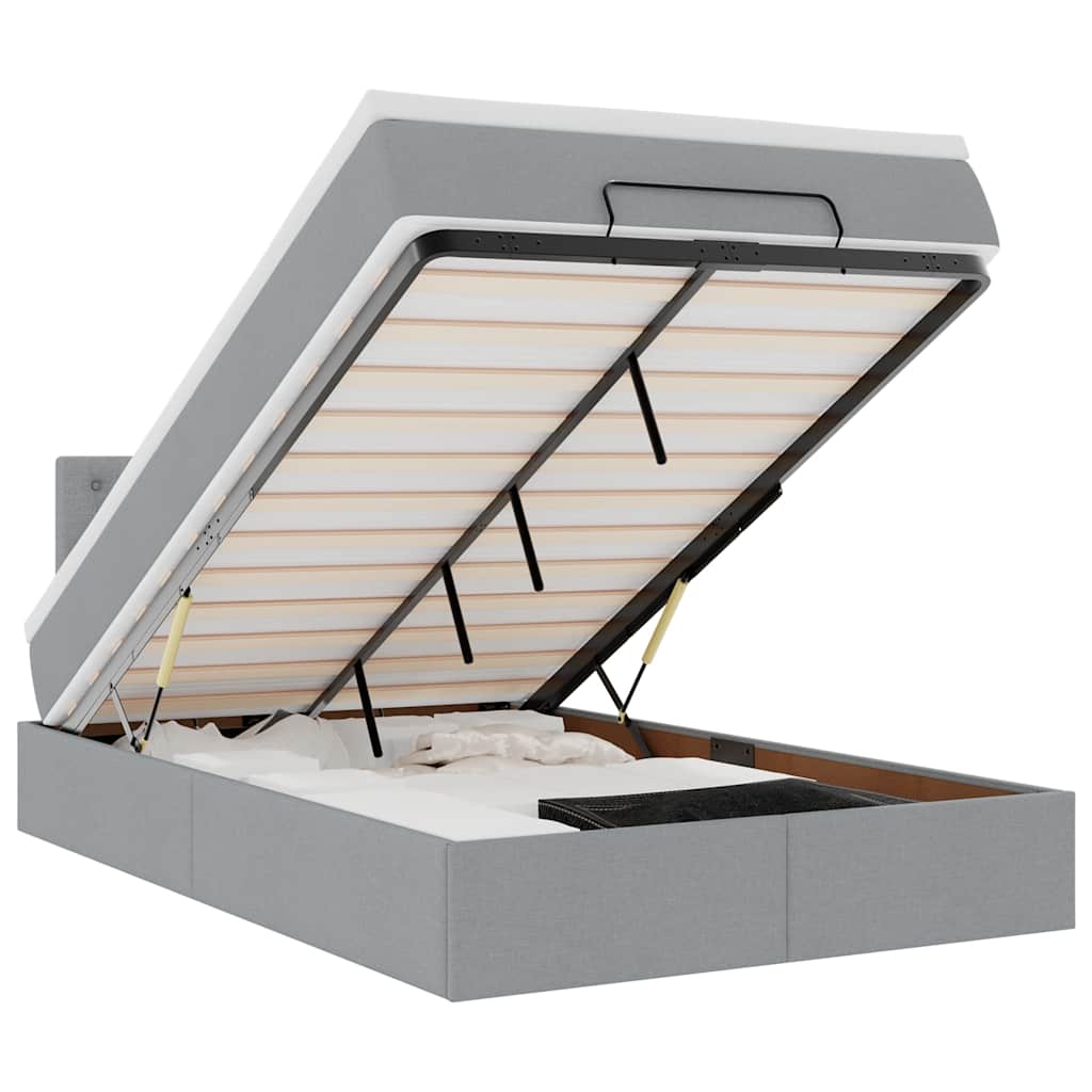 vidaXL Ottoman bed met matras en LED's 120x200 cm stof lichtgrijs grijs, foto 3