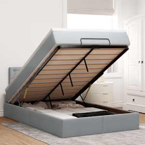 Otomanska postelja z vzmetnico siv 120x200 cm blago