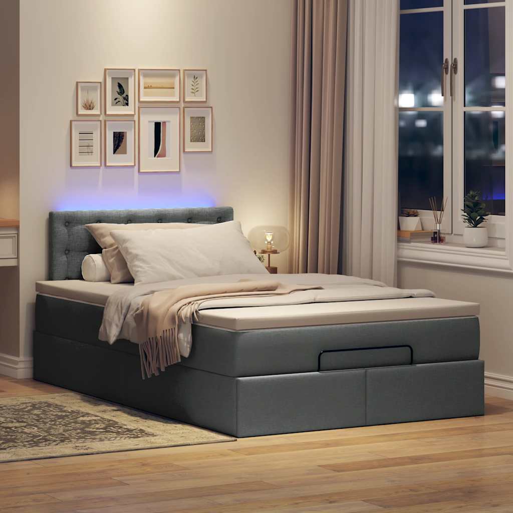 vidaXL Bed poef met matras en LED's 120x200 cm stof donkergrijs afbeelding