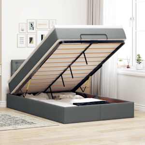 Otomanska postelja z vzmetnico & LEDs temno siva 120x200 cm