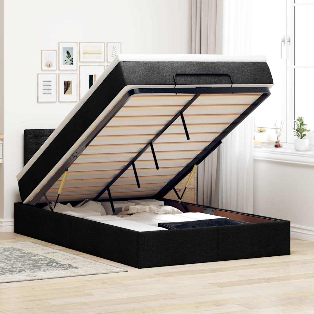 Ottoman seng med opbevaring og madras 120x200 cm - stof, sort med LED