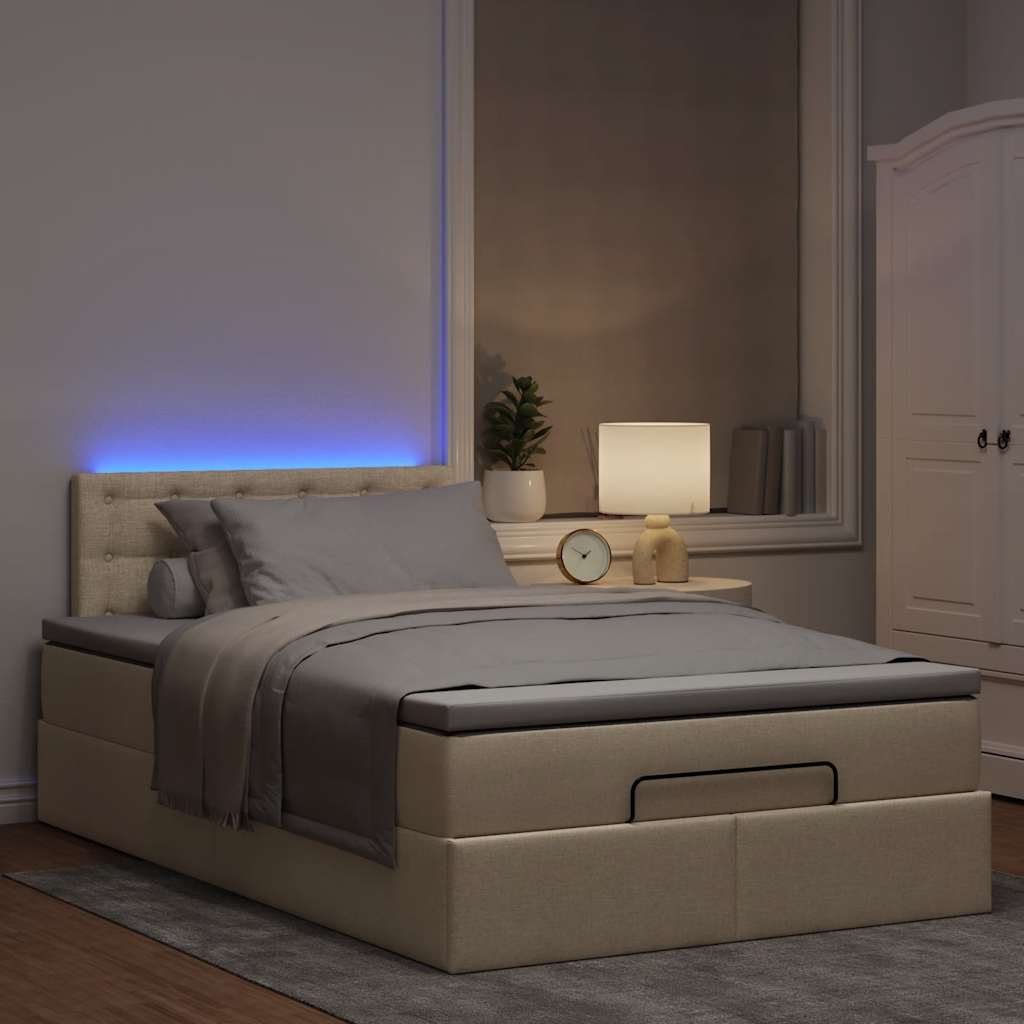 Thumbnail - vidaXL Ottoman-Bett mit Matratze & LEDs Creme 120x200 cm Stoff