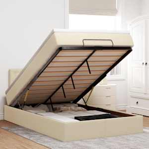 Otomanski posteljni okvir z vzmetnico krem 120x200 cm blago