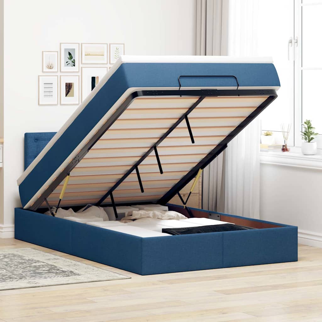 Ottoman Seng Med Madras & Leds Stof Blå - knapper / 120 x 200 cm