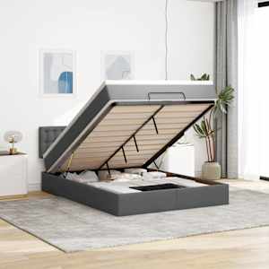 Otomanska postelja z vzmetnico & LEDs temno siva 140x190 cm