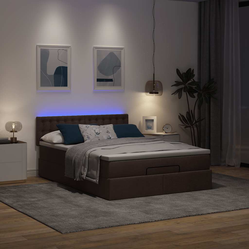 vidaXL Bed poef met matras en LED's 140x190 cm stof donkerbruin bruin, foto 2