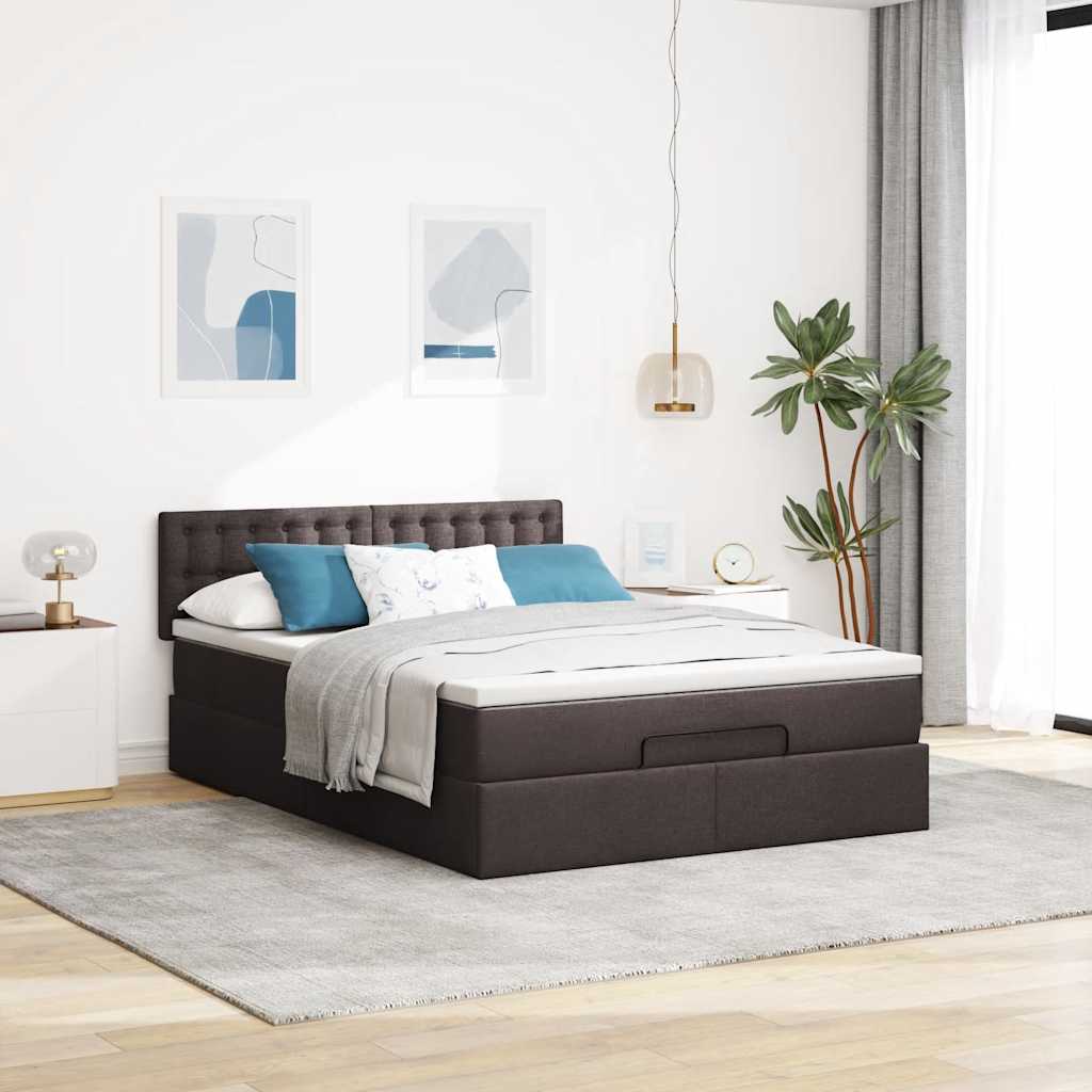 vidaXL Bed poef met matras en LED's 140x190 cm stof donkerbruin bruin, foto 4