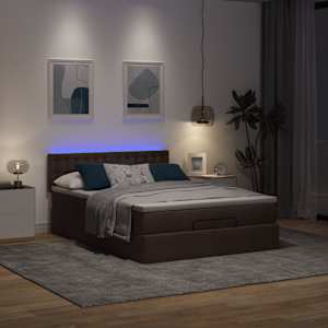 Osmanská postel s matrací & LED diody Tmavě hnědá 140x190 cm - obrázek 3