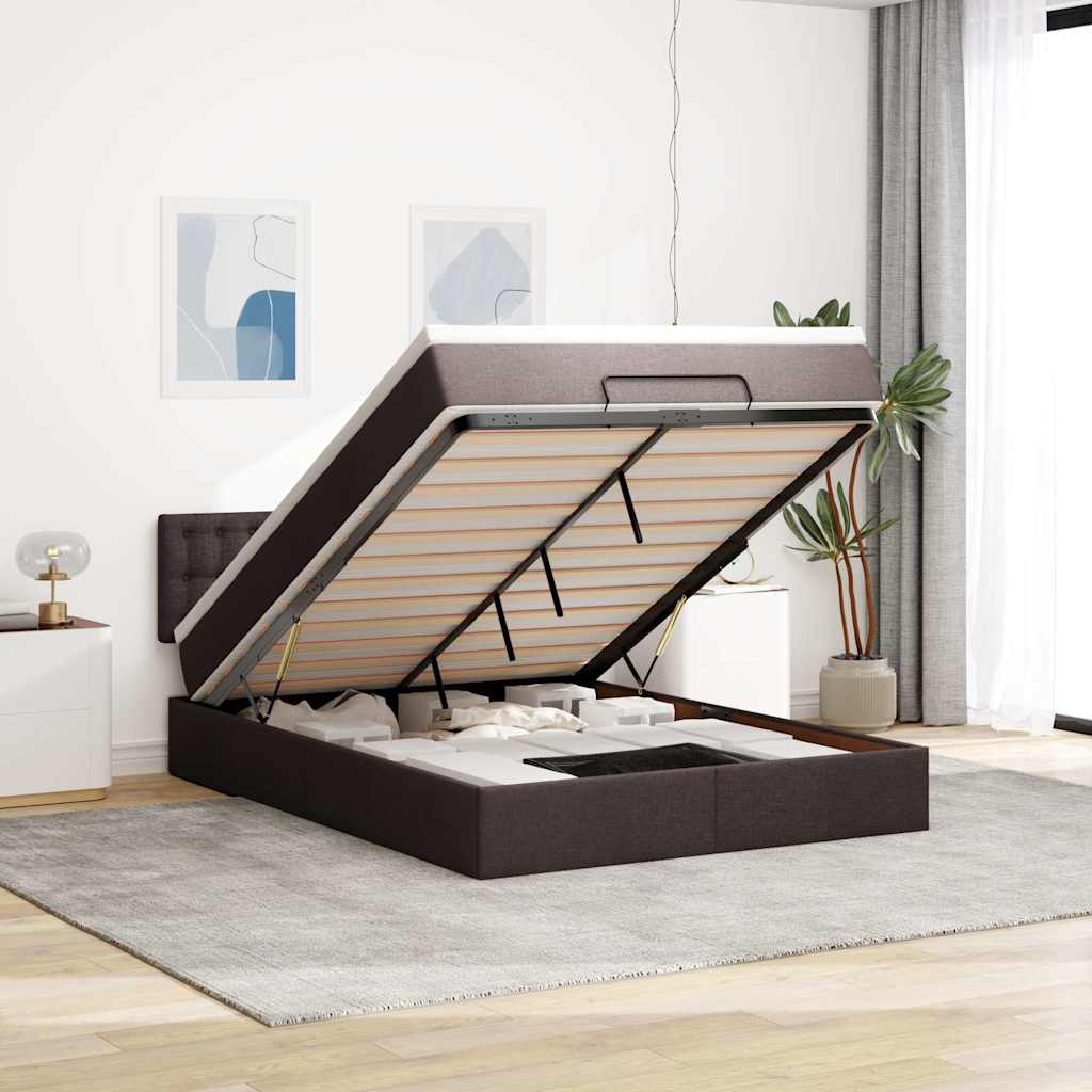 Ottoman Seng Med Madras & Leds Stof Mørkebrun - knapper / 140 x 190 cm
