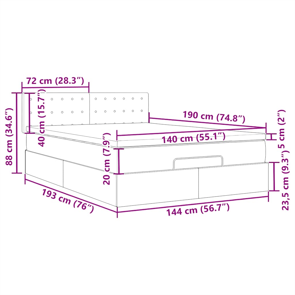 Osmanská postel s matrací & LED Taupe 140x190 cm Látka - obrázek 18