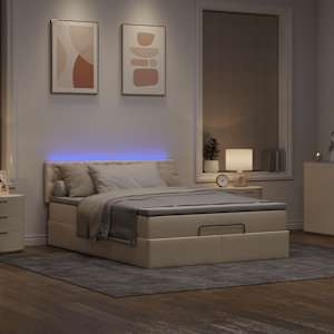 Osmanská postel s matrací & LEDs Cream 140x190 cm Látka - obrázek 3