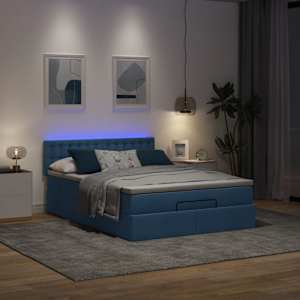 Osmanská postel s matrací & LED modrá 140x190 cm látka - obrázek 3