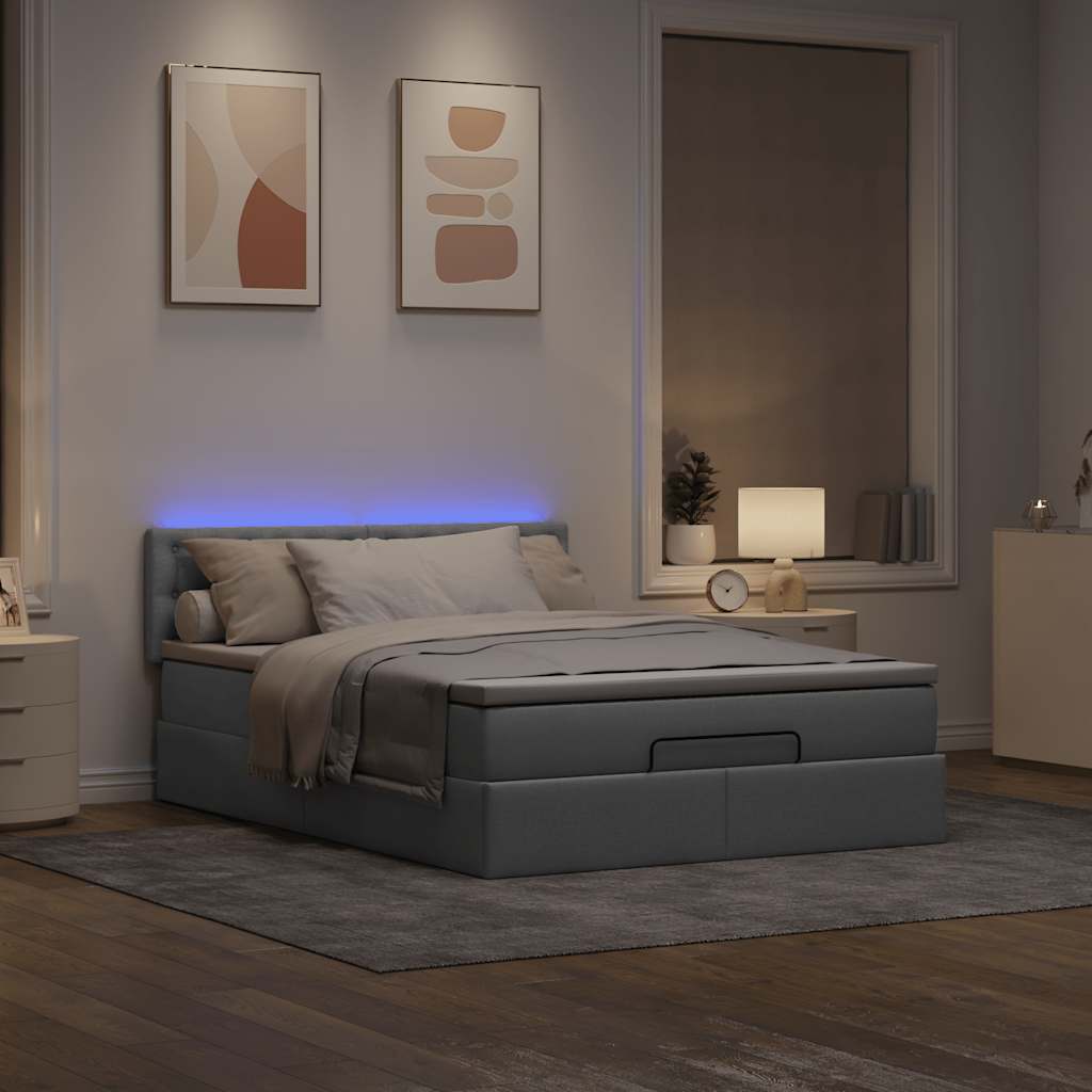vidaXL Ottoman bed met matras en LED's 140x200cm stof lichtgrijs grijs, foto 2