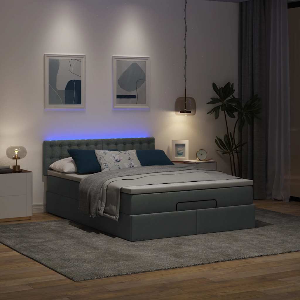 vidaXL Bed poef met matras en LED's 140x200 cm stof donkergrijs afbeelding