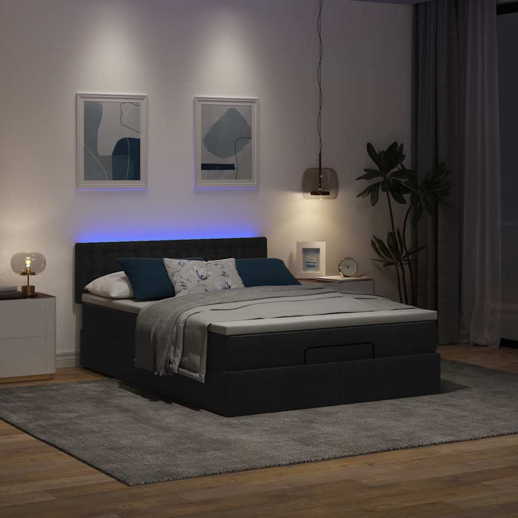 Thumbnail - vidaXL Ottomane Bett mit Matratze & LEDs Schwarz 140x200 cm Stoff