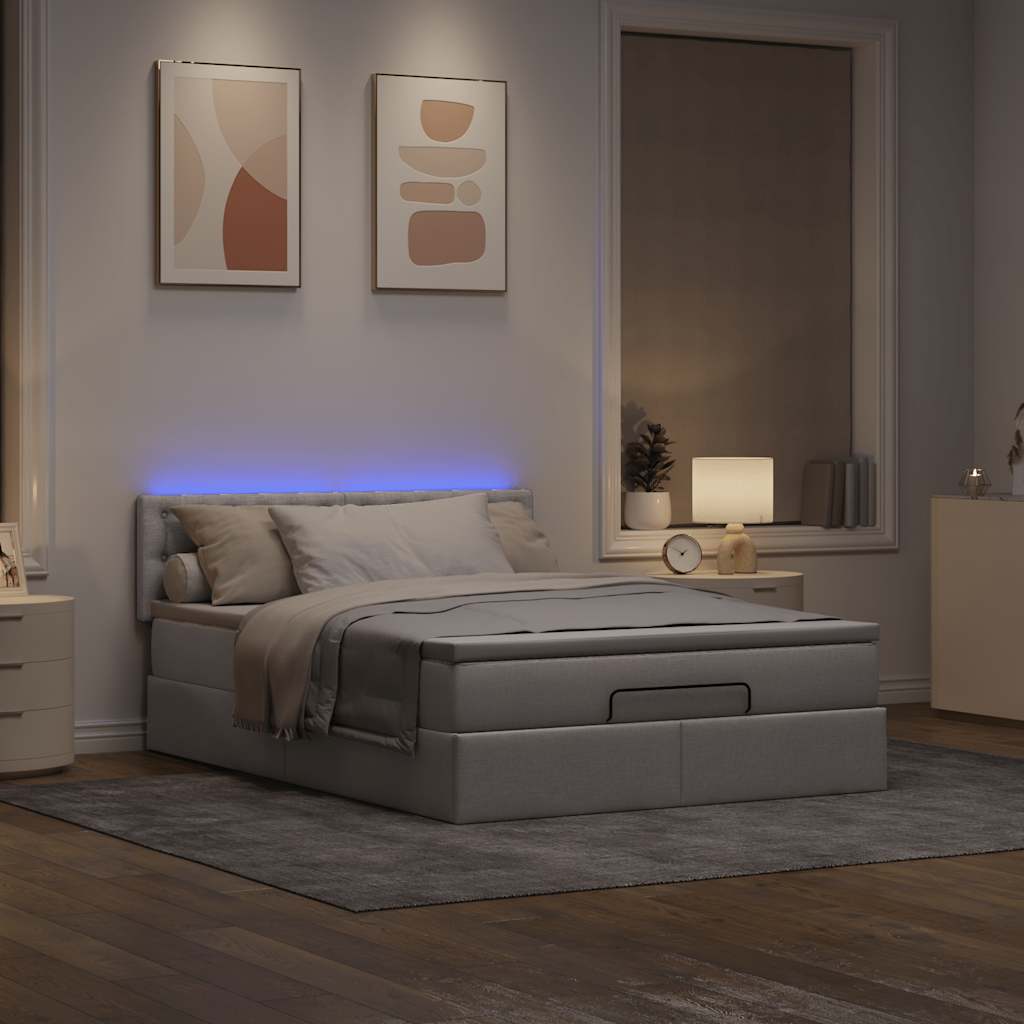 Thumbnail - vidaXL Ottomane Bett mit Matratze & LEDs Taupe 140x200 cm Stoff