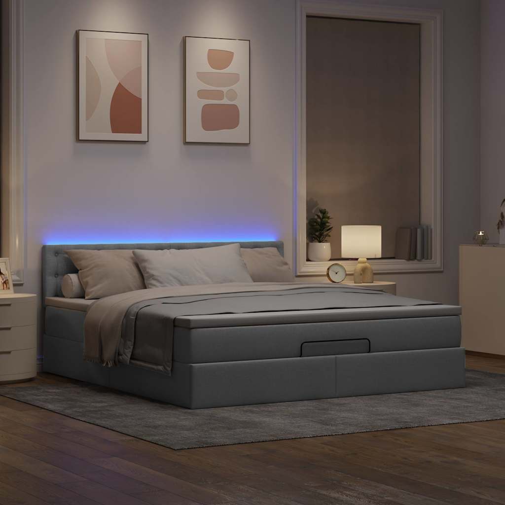vidaXL Ottoman bed met matras en LED's 160x200 cm stof lichtgrijs afbeelding