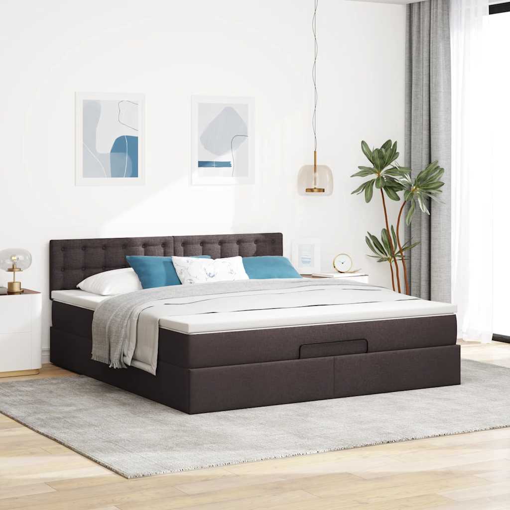 vidaXL Ottoman bed met matras en LED's 160x200cm stof donkerbruin bruin, foto 4