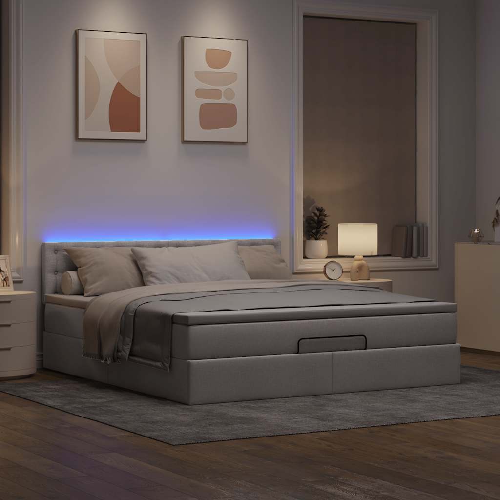 vidaXL Ottoman bed met matras en LED's 160x200cm stof taupe afbeelding