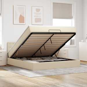 Otomanski posteljni okvir z vzmetnico krem 160x200 cm blago