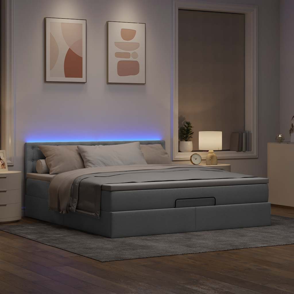 vidaXL Bed poef met matras en LED's 180x200 cm stof lichtgrijs afbeelding