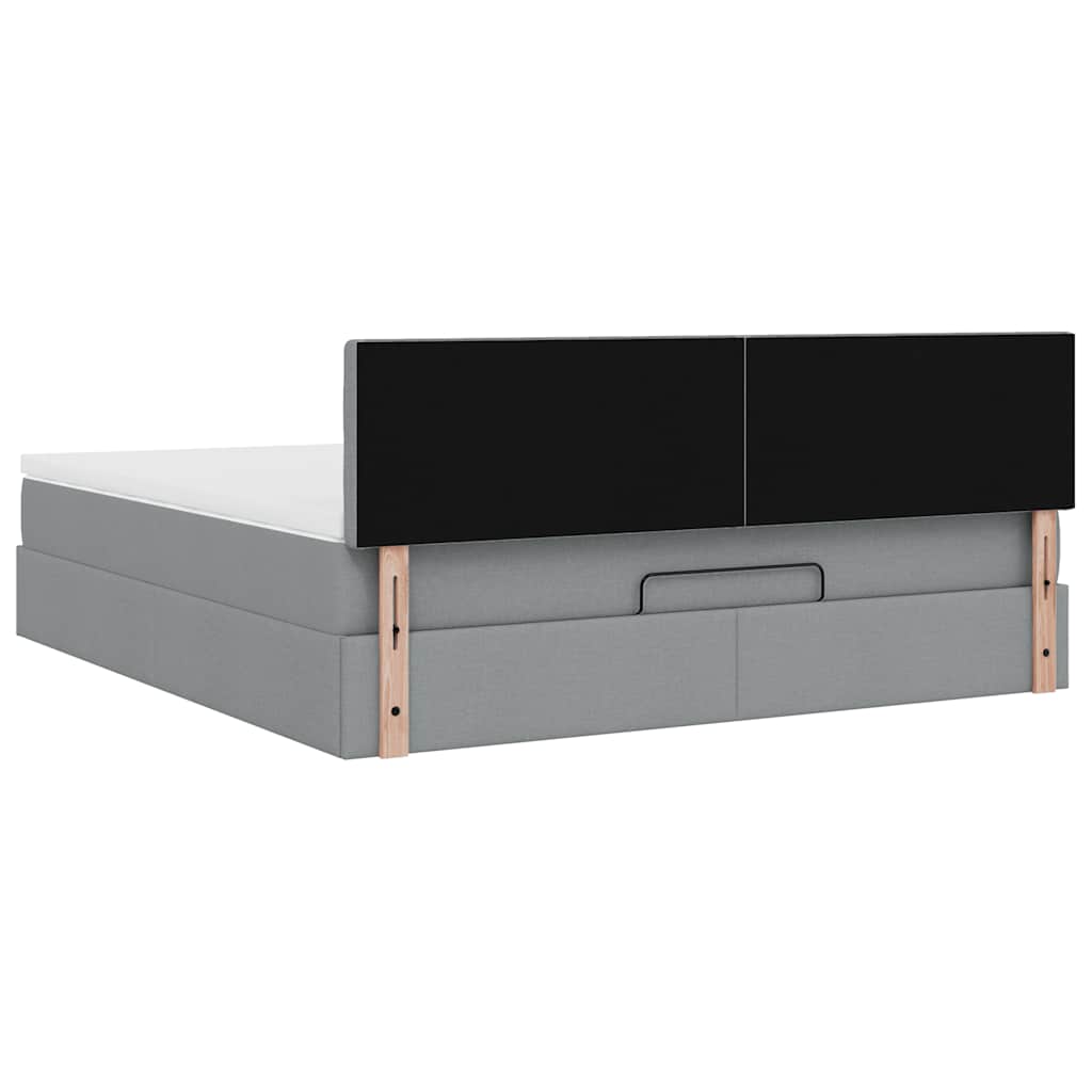 Łóżko Ottoman z materacem i LED, jasnoszary, 180x200cm, tkanina