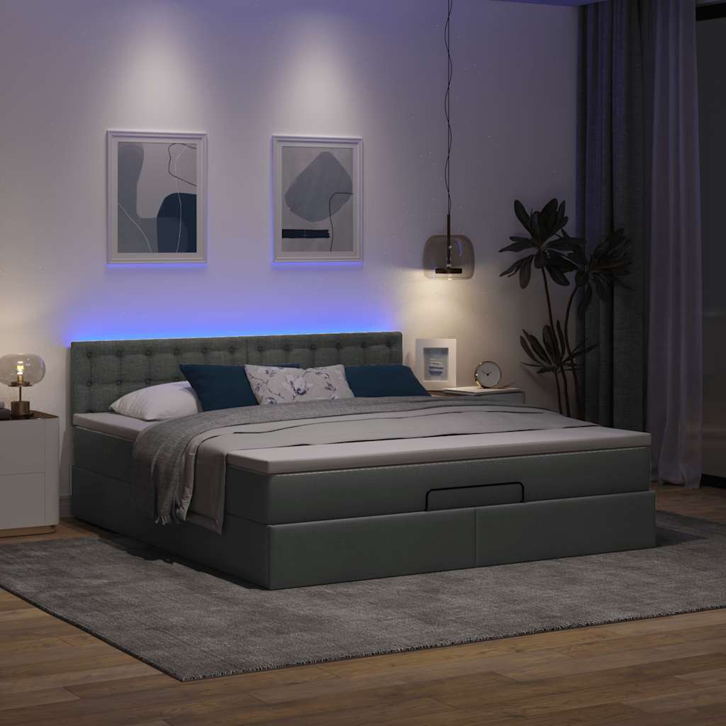 vidaXL Bed poef met matras en LED's 180x200 cm stof donkergrijs afbeelding
