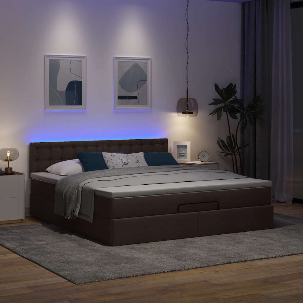 vidaXL Bed poef met matras en LED's stof 180x200 cm donkerbruin afbeelding
