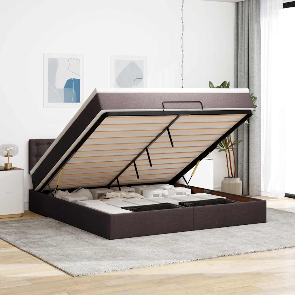 vidaXL ottoman seng med madras & LEDs 180x200cm stof mørkebrun
