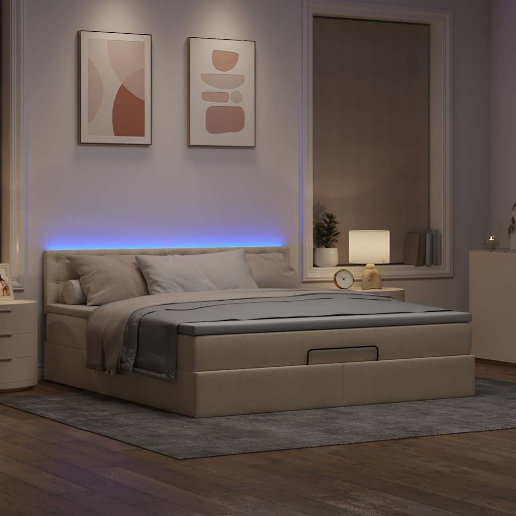 vidaXL Bed poef met matras en LED's 180x200 cm stof crèmekleurig afbeelding