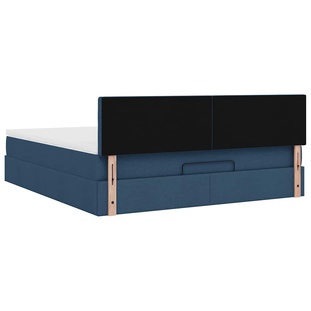 Łóżko Ottoman z materacem i LED, niebieski, 180x200cm, tkanina