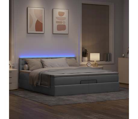 vidaXL Οθωμανικό κρεβάτι με στρώματα & LEDs Ανοιχτό γκρι ύφασμα