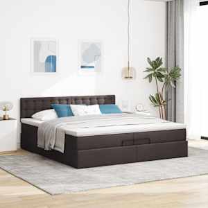 Osmanský rám postele s matrací tmavě hnědá 200x200cm textil - obrázek 4