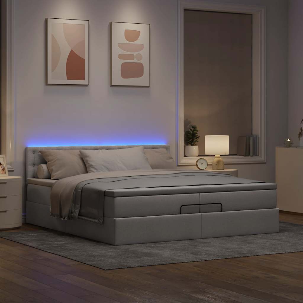 vidaXL Ottoman bed met matrassen en LED's 200x200cm stof taupe afbeelding