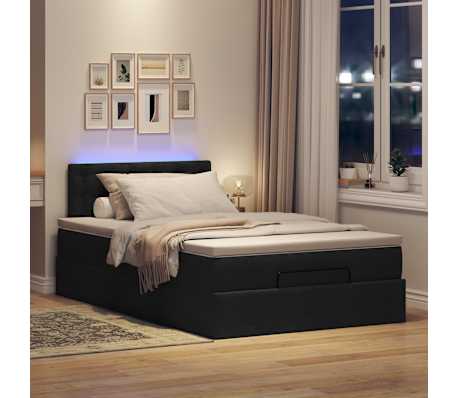 vidaXL Ottoman Bed with Mattress & LEDs Black King Single Fabric