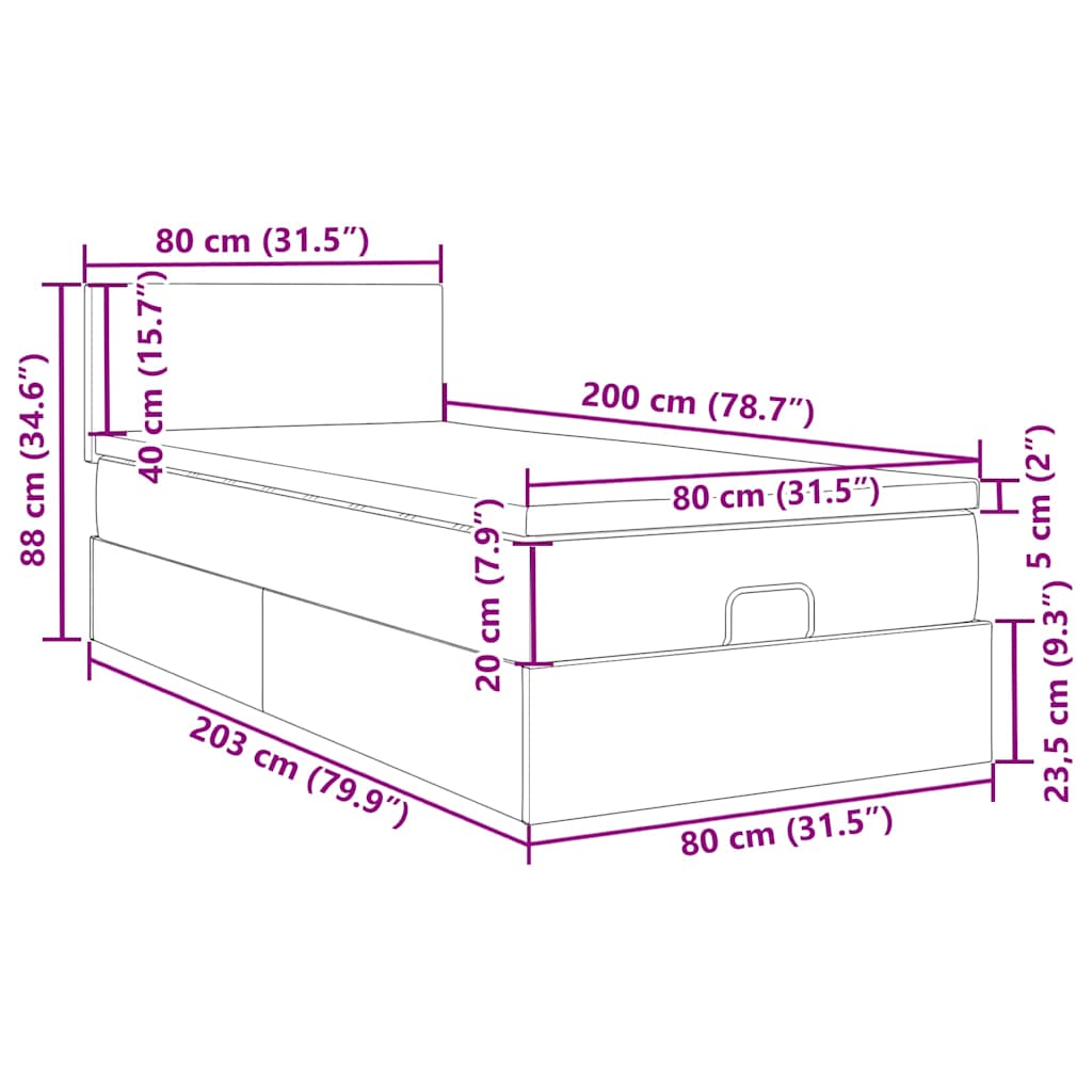 Osmanský rám postele s matrací světle šedá 80x200cm samet - obrázek 18