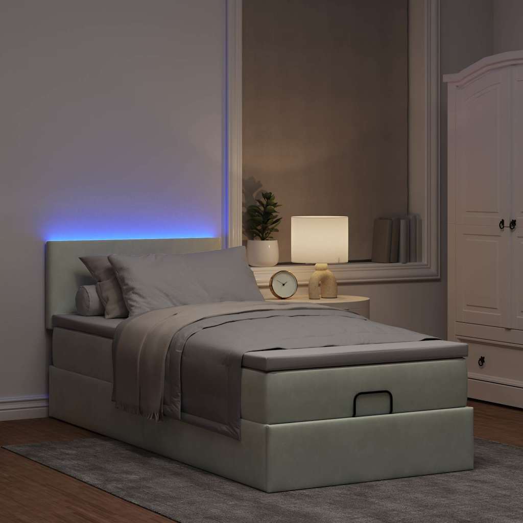 Thumbnail - vidaXL Ottoman-Bett mit Matratze & LEDs Hellgrau 90x190 cm Samt