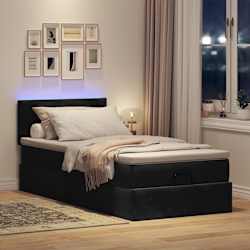 vidaXL Ottoman-Bett mit Matratze & LEDs Schwarz 90x190 cm Samt