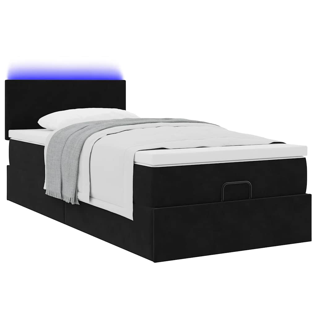 vidaXL Ottoman bed met matras en LED's 90x200cm fluweel zwart afbeelding
