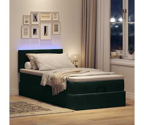vidaXL Ottomansk s&auml;ng med madrass&LED-lampor m&ouml;rkgr&ouml;n 90x200cm sammet