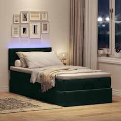 vidaXL Ottomansk s&auml;ng med madrass&LED-lampor m&ouml;rkgr&ouml;n 90x200cm sammet