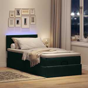 vidaXL Ottomansk s&auml;ng med madrass&LED-lampor m&ouml;rkgr&ouml;n 90x200cm sammet