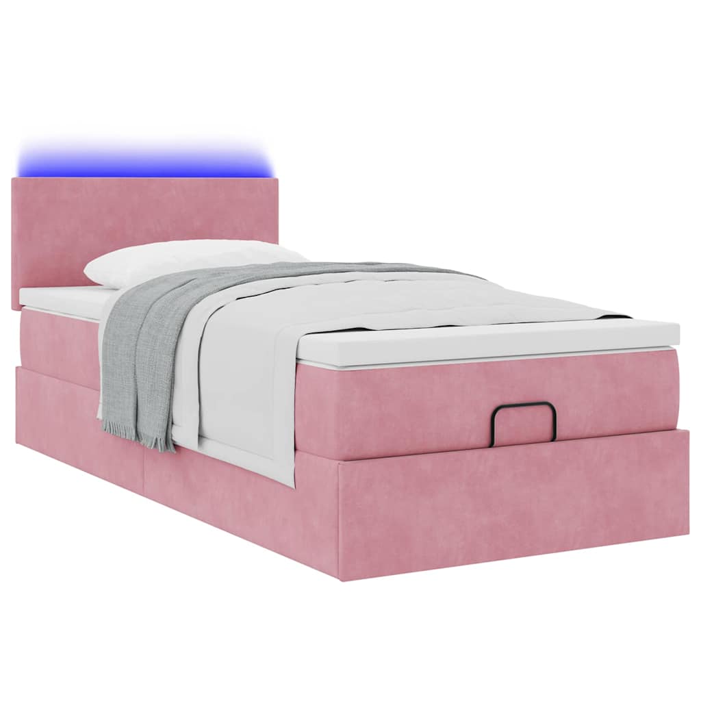 vidaXL Ottoman bed met matras en LED's 90x200cm fluweel roze afbeelding