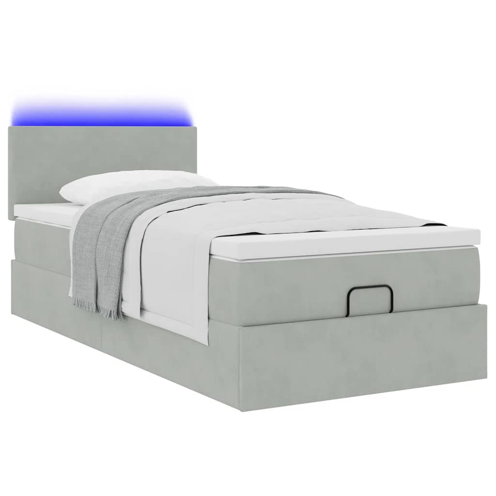 vidaXL Ottoman bed met matras en LED's 100x200 cm fluweel lichtgrijs grijs, foto 4